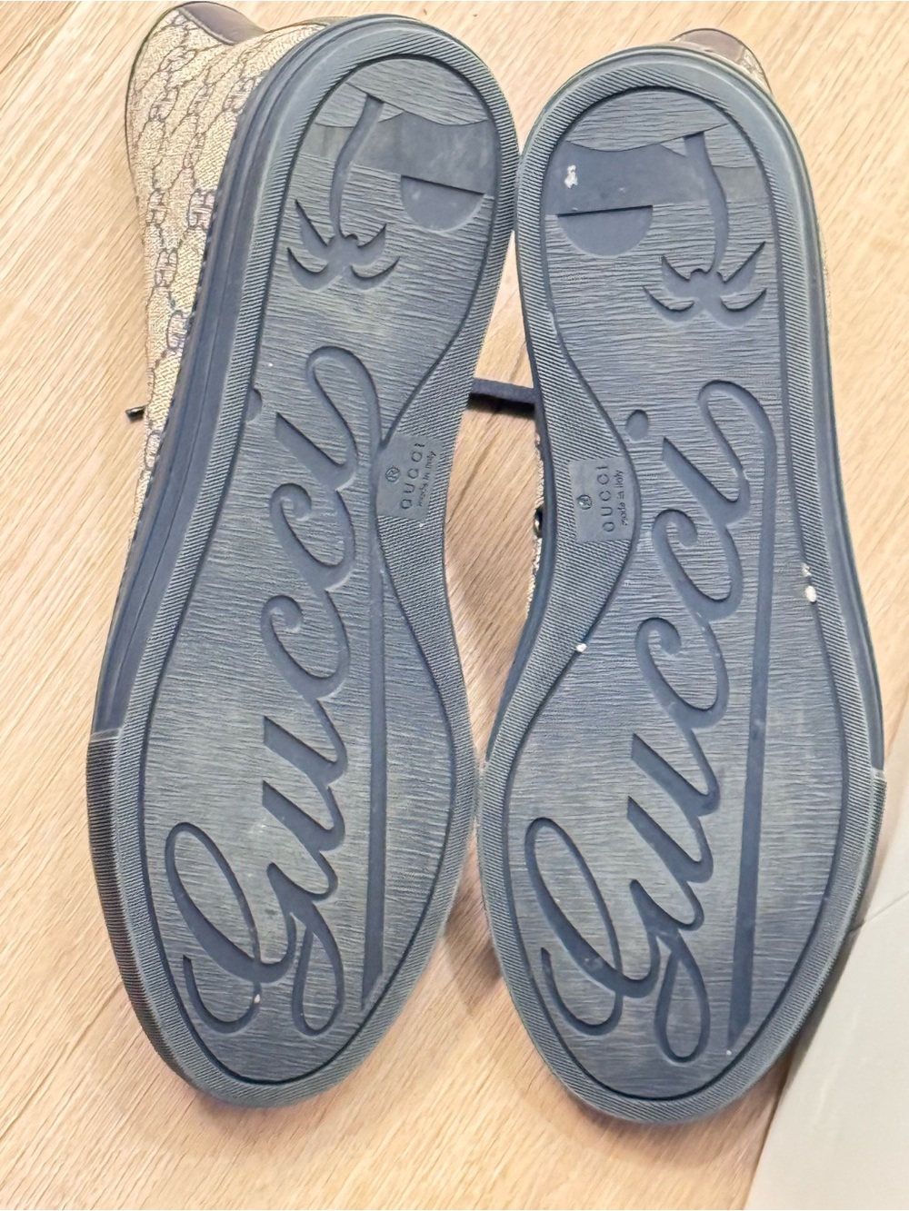 Gucci Men’s GG Monogram High-Top Sneakers in Beige and Navy - Picture 12 of 14